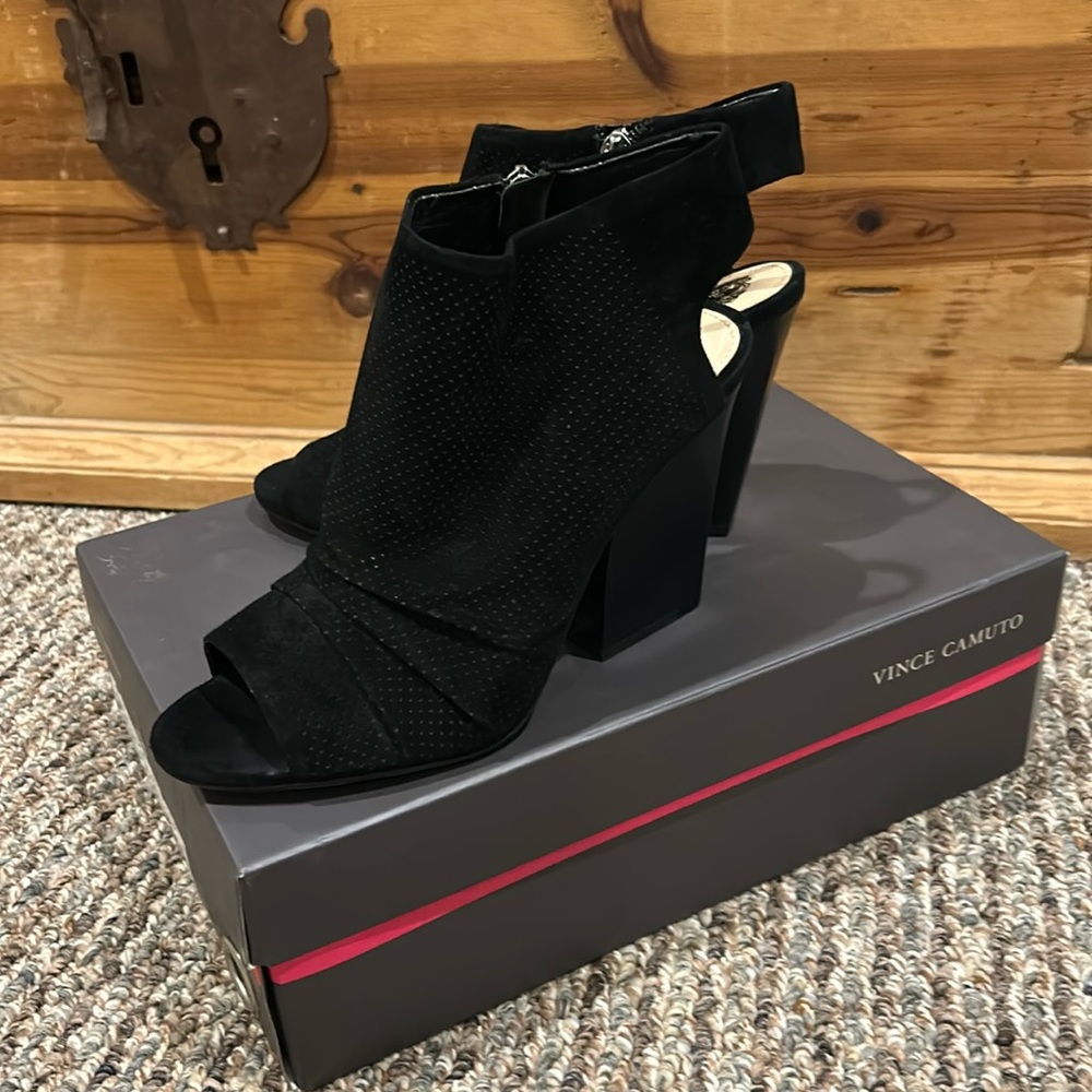 Vince Camuto Peep Toe Suede Booties - Picture 2 of 6
